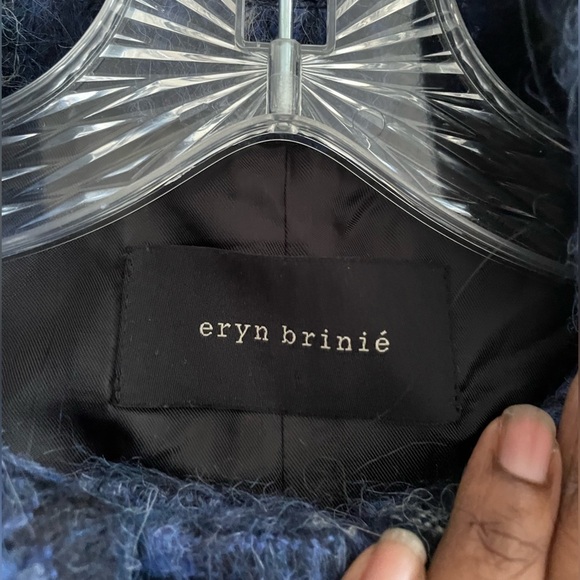 Eryn Brinie Made In Italy Winter Wool Coat Metallic Blue Sz S Oversized Collar - Picture 3 of 11